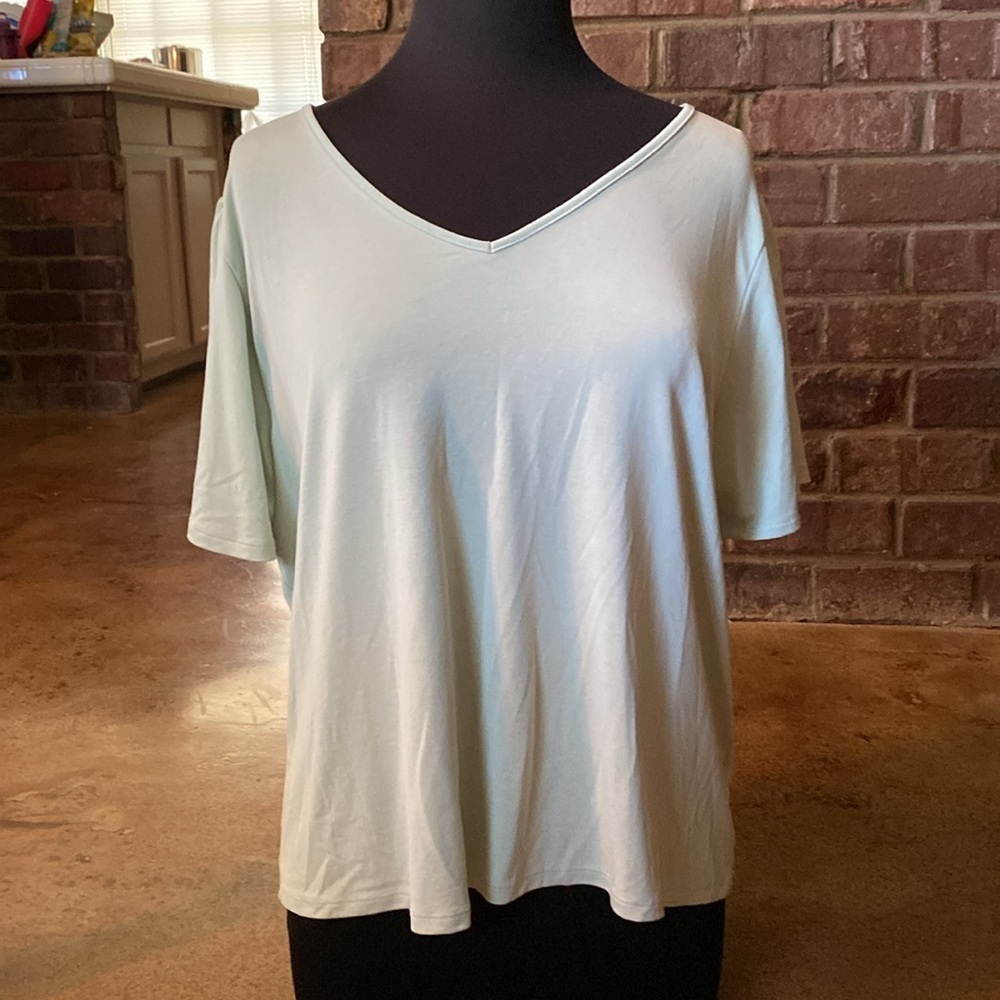 A‎ New Day mint green v neck modal gathered flutter short sleeve tunic top